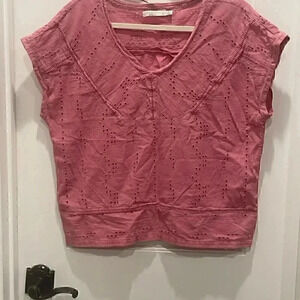 PRANA PINK EYELET BLOUSE SIZE MEDIUM